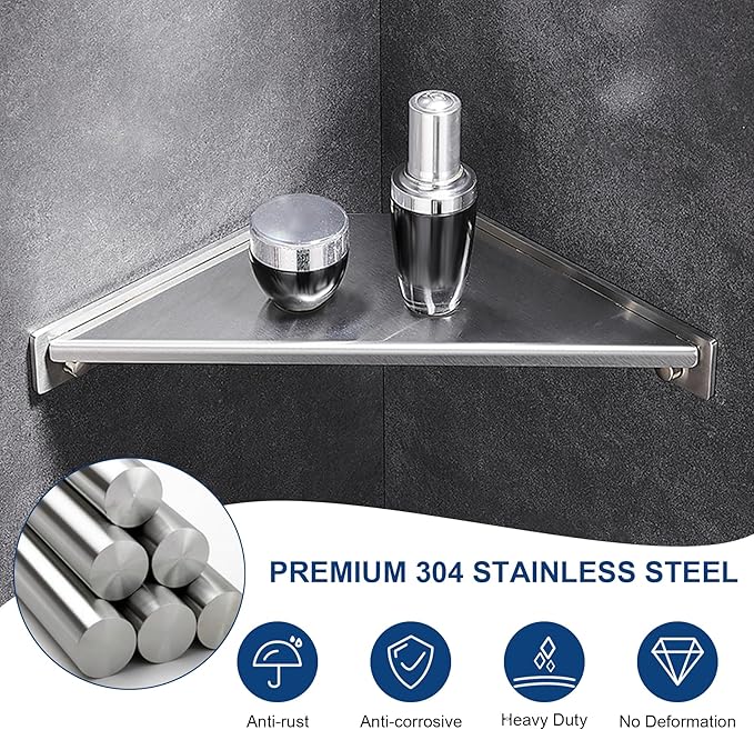 Corner Shower Foot Rest for Shaving Legs, Wall Mounted Shower Step & Shower Shelf 2 in 1, Stainless Steel Shower Foot Ledge, Heavy Duty Corner Shelf for Bathroom, Space Saving Design, Brushed Nickel