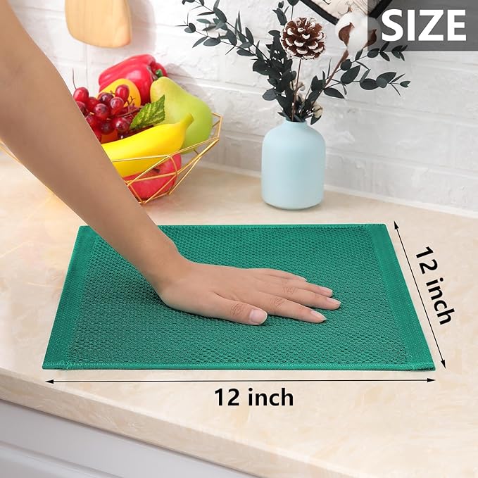 Homaxy 100% Cotton Waffle Weave Kitchen Dish Cloths, Ultra Soft Absorbent Quick Drying Dish Towels, 12 x 12 Inches, 24-Pack, Dark Green