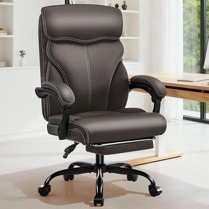 Office Chair - Ergonomic Comfortable High Back Computer Desk Chair with Foot Rest - Executive Breathable Swivel Rolling Reclining Leather Chair with Lumbar Support for Home Gaming Relaxing
