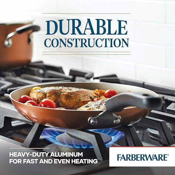 Farberware Cookstart DiamondMax Nonstick Cookware/Pots and Pans Set, Dishwasher Safe, Includes Baking Pan and Cooking Tools, 15 Piece - Copper