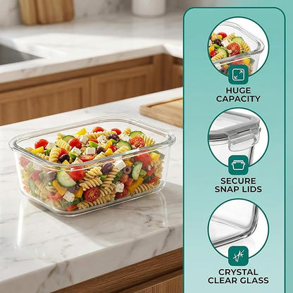 5 Pack 35oz Large Glass Food Storage Containers with Lids, Meal Prep Containers, Airtight Reusable Lunch Container Set, Safe for Oven, Microwave, Freezer, and Dishwasher
