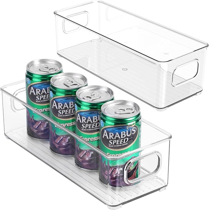 Stackable Plastic Food Storage Bin with Handles for Kitchen Pantry, Cabinet, Refrigerator, Freezer - Organizer for Fruit, Yogurt, Squeeze Pouches - BPA Free, 10" Long - 2 Pack – Clear