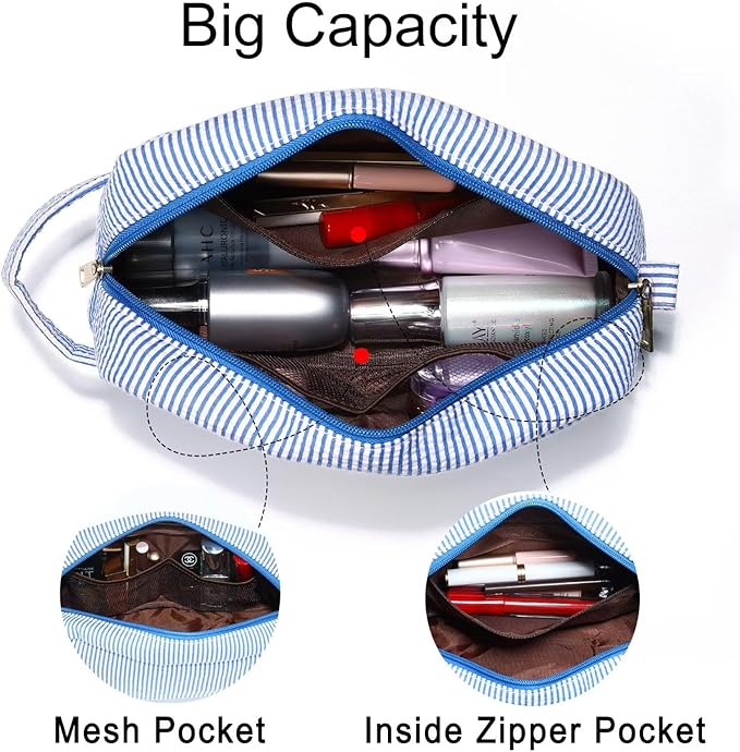 YOOLIFE Initial Cosmetic Bag for Women - Monogram Cute Makeup Bag Cosmetic Case Toiletry Pouch for Women Her Best Friend Sister Teacher, Personalized Birthday Gifts for Women, Blue I