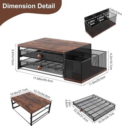 Coffee Bar Organizer, 60 Capacity K Cup Organizer for Countertop, 2 Tier Sliding Coffee Pod Storage Drawer with Disposable Cup & Lid Holder, Black