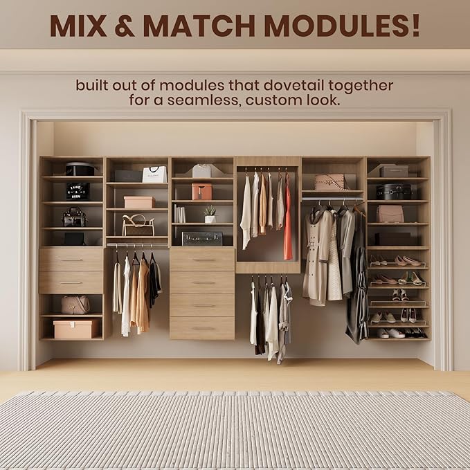 ROOMTEC 22.5" Tall Hanging Closet Unit, Modular Closet System with Hanging Rod, Wardrobe Organizer for Bedroom or Walk-in Closet, Wall Mounted, Customizable Clothes Storage Unit, Wood