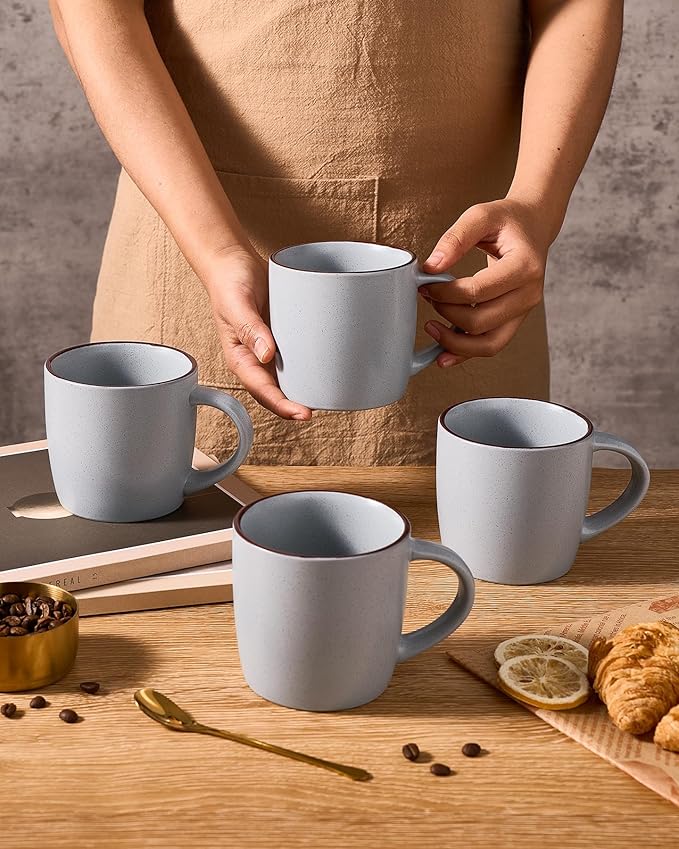 famiware Mercury Coffee Mugs 13 oz, Coffee Mugs Set of 4 with Handle, Cups for Latte, Hot Tea, Cappuccino, Mocha, Cocoa, Light Grey