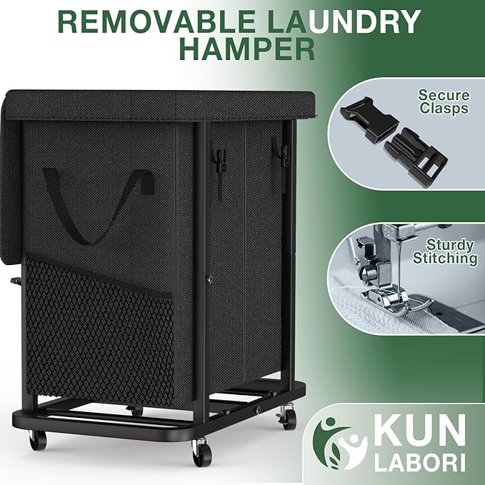 50 Gal(190L) Laundry Basket with Lid, Rolling Laundry Hamper with Wheels, Dirty Clothes Hamper with Metal Frame and Removable Bag Design, Suitable for Laundry Room, Bedroom(Black, 2 Section 190L)