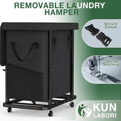 50 Gal(190L) Laundry Basket with Lid, Rolling Laundry Hamper with Wheels, Dirty Clothes Hamper with Metal Frame and Removable Bag Design, Suitable for Laundry Room, Bedroom(Black, 2 Section 190L)