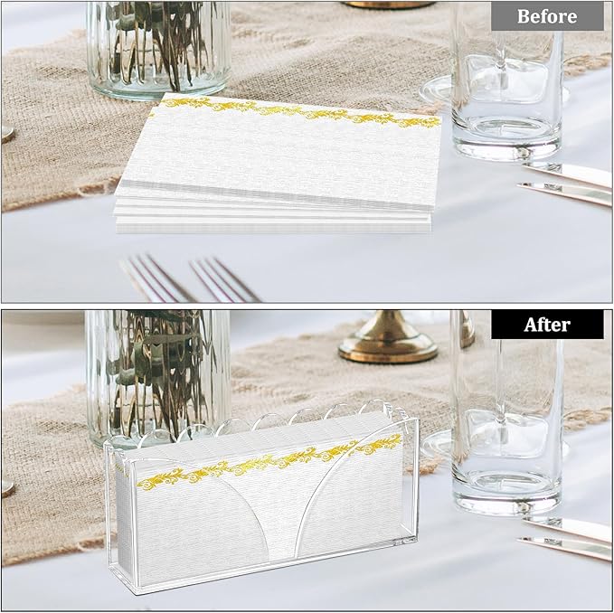 Acrylic Guest Towel Holder Scalloped Tray Set of 2 for Bathroom Clear Waterproof Disposable Paper Hand Towel Napkin Holder Stand with Non-Slip Pads for Table Home Kitchen Vanity Counter Hotel