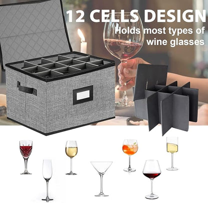 China Storage Containers hard shell-Quilted Wine Glass Storage Box,Moving Boxes,Storage Containers for Organizing,Stackable Stemware Storage Cases,Moving Supplies,Household Essentials