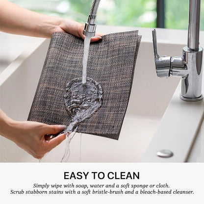 LEXMORE Placemats Set of 4 Vinyl/Plastic Woven Place Mats for Kitchen Table Indoor/Outdoor Washable Placemat Wipeable Dining Table Mats(Black/Brown)