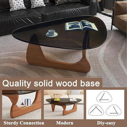 Modern Glass Coffee Table, Mid Century Small Coffee Table, Coffee Table for Living Room,Suitable for Bedroom Living Room Reception Office Tables (Walnut/Grey, Small)