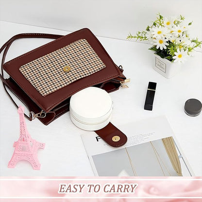 6 Pcs Travel Jewelry Case Bridesmaid Gift Boxes Jewelry Travel Organizer Small Round Jewelry Box Mini Storage PU Leather