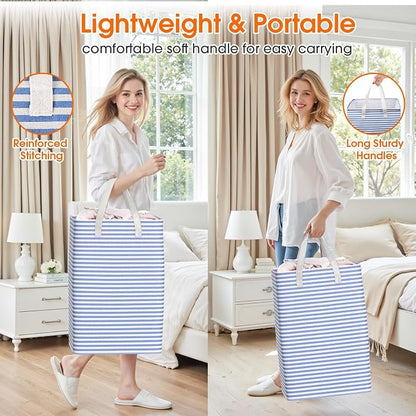 3 Pack Large Laundry Basket,Waterproof & Freestanding Laundry Hamper,Collapsible Clothes Hampers with Easy Carry Long & Reinforced Handles in Bathroom,College Dorm(75Lx3,Blue)