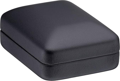 Pendant Necklace Box – Black PU Leather Rounded Jewelry Gift Box with Satin Top & Chain Slit – Luxury Pendant Display Case for Wedding, Anniversary, Birthday