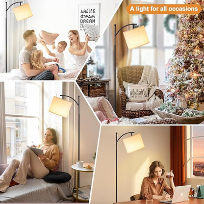 Ambimall 60" Floor Lamps with Remote Control & Bulb, Colors Temperature & Brightness Adjustable, Deep Beige Shade & Black Pole