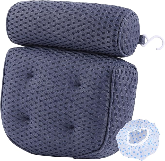 AEROiVi Luxury Bath Pillows for Tub，Bath Pillow Bathtub Pillows for Head and Neck Support Bath Cushion Made from Soft Spacer Mesh Material with Suction Cups (Dark Blue)