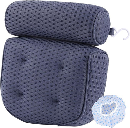 AEROiVi Luxury Bath Pillows for Tub，Bath Pillow Bathtub Pillows for Head and Neck Support Bath Cushion Made from Soft Spacer Mesh Material with Suction Cups (Dark Blue)