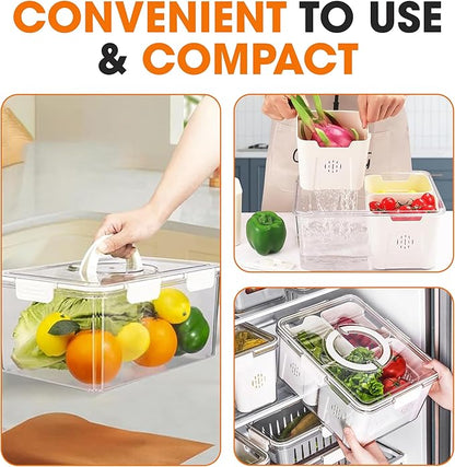 Cheer Collection Fruit Organizer for Refrigerator – 4-Compartment Produce Saver with Lid & Handle, Fruit and Veggie Storage Containers, Produce Containers for Fridge Organization & Storage