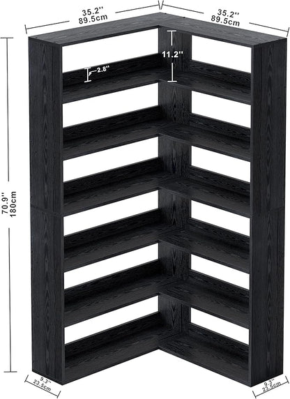 IRONCK Bookshelves 6 Tiers with Baffles Industrial Large Corner Etagere Bookcase Storage Display Rack for Living Room Home Office