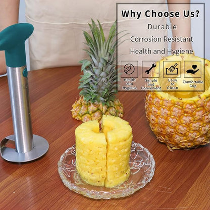 Pineapple Corer, [Upgraded, Reinforced, Thicker Blade] Newness Premium Pineapple Corer Remover, Stainless Steel Pineapple Core Remover Kitchen Tool with Sharp Blade for Diced Fruit Rings, Green