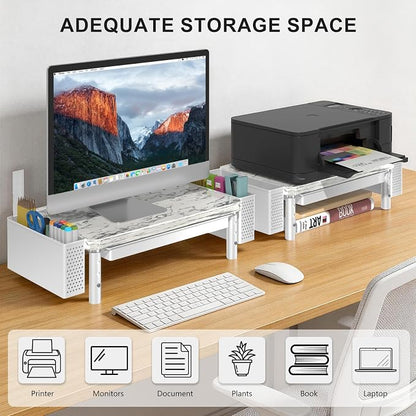 WALI Computer Monitor Stand with Storage, Desk Organizer with Drawer and Pen Holder, Desk Monitor Riser 3 Height Adjustable, Laptop Riser for Computer, Laptop, Printer(PTT003-M), 1 Pack, Marble
