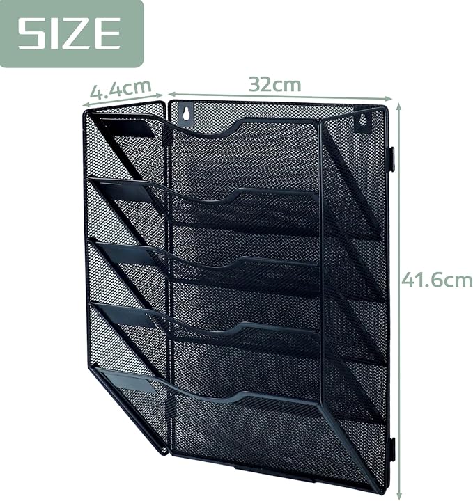 5 Tier Mesh Hanging File Organizer Vertical Wall File Organizer Wall File Holder for Office School Home, Black