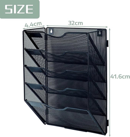 5 Tier Mesh Hanging File Organizer Vertical Wall File Organizer Wall File Holder for Office School Home, Black