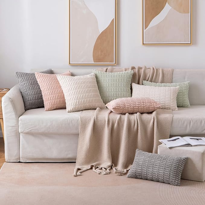 MIULEE Pack of 2 Corduroy Decorative Lumbar Throw Pillow Covers 24x12 Inch Soft Boho Striped Pillow Covers Modern Farmhouse Home Decor for Sofa Living Room Couch Bed Cream White