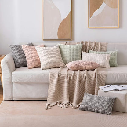 MIULEE Pack of 2 Corduroy Decorative Lumbar Throw Pillow Covers 24x12 Inch Soft Boho Striped Pillow Covers Modern Farmhouse Home Decor for Sofa Living Room Couch Bed Cream White