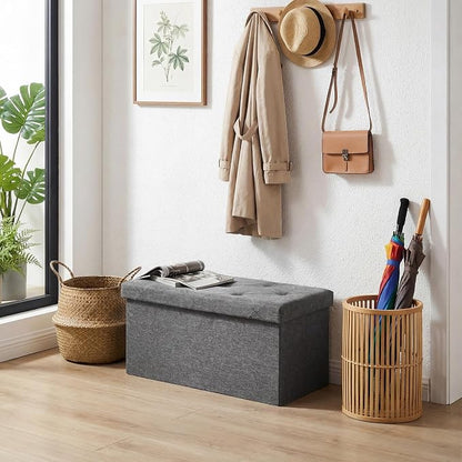 DUMOS 30 Inch Folding Storage Ottoman Bench, Large Hidden Storage Chest withThicker Foam Padded Seat, End of Bed Foot Rest Stool for Bedroom Living Room Entryway, Load 660 lbs, Grey