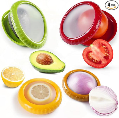Set of 4 Food Popz Storage Containers | Fruit and Vegetable Anti-Oxidation Storage Box for Avocado, Onion, Lemon & Tomato | Fresh Pod Reusable Fruit Antioxidant Storage for Fridge | BPA-Free Box
