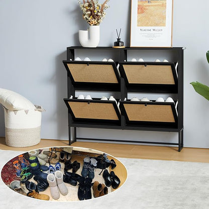 Shoe Cabinet, Shoe Storage Cabinet with 4 Flip Drawers, Freestanding Shoe Organizer Shoe Rack for Entryway, Hallway, Living Room (Black - 4 Tiers)