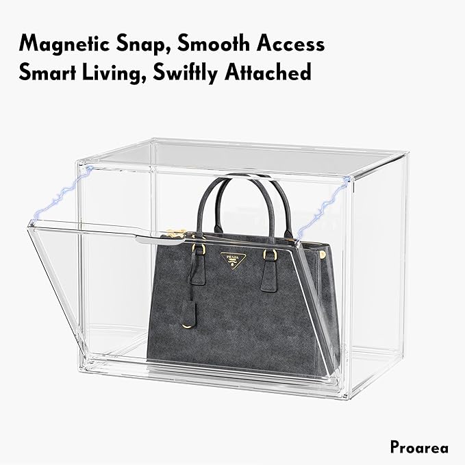 Purse Organizer for Closet, Clear Acrylic Display Case for Handbag Organizer, Stackable Purse Storage Box with Magnetic Door, Plastic Holder Containers for Book, Collectibles, Cosmetic 9 Pack