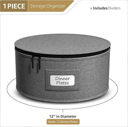 Sorbus China Storage Containers – Dinnerware Organizer for Dinner Plates with Lid (Holds Service for 12) with Felt Protectors – 12" x 6.25"