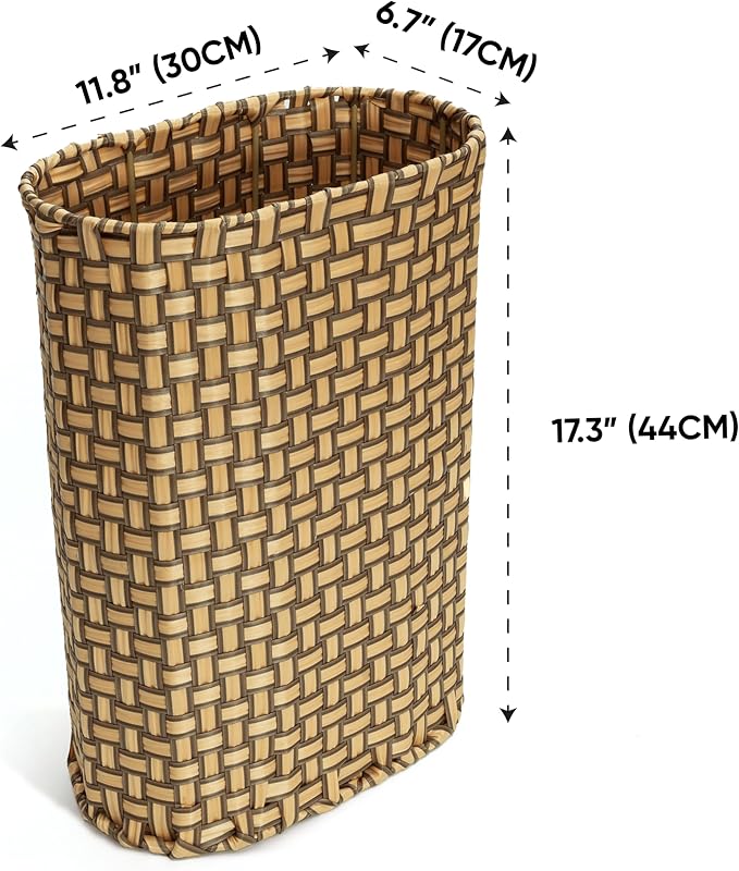 HAMOTOPI Umbrella Holder Entryway Umbrella Stand Indoor Entryway 6.7x17.3 Wicker Umbrella Bucket Basket Narrow Tall Umbrella Storage Bin Woven Faux Rattan Cane Holder Stands (Brown & Natural)