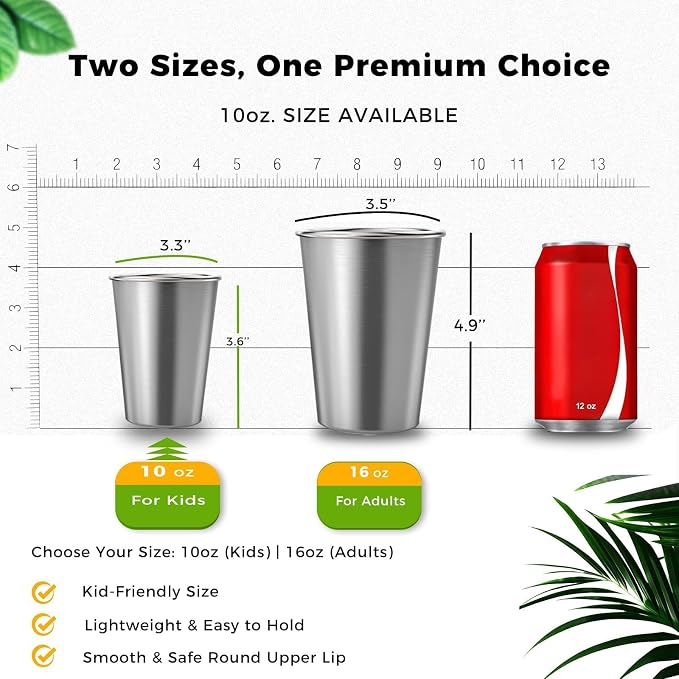 10 Pack 10 oz Stainless Steel Pint Cups,Stainless Steel Cup,Pint Cup Tumbler，water Tumbler,Stackable,Reusable,BPA Free