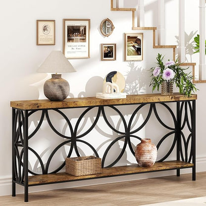 karlott 70.9 inch Extra Long Console Table, Industrial Sofa Table Behind Couch with 2 Tier Storage Shelf, Narrow Long Entryway Table for Living Room, Foyer, Hallway, Office, Rustic Brown