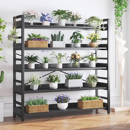 HCHQHS 5 Tier Bookshelf, Adjustable Industrial Bookcase, Vertical Tall Book Shelf, Wood and Black Metal Open Bookshelves for Home Office, Living Room, Bedroom