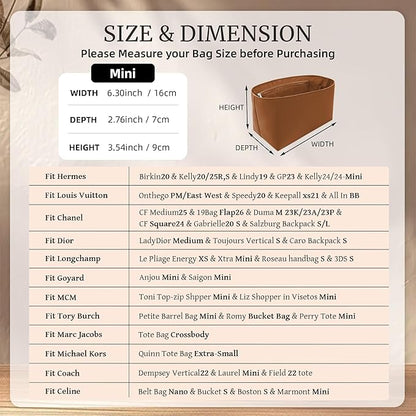 Purse Organizer Insert, Satin Tote Bag Organizer with 8 Sizes, Handbag Dividers for Inside Purse, Compatible with Longchamp, Neverful, 25C Hobo and More Bags(Mini,Brown)