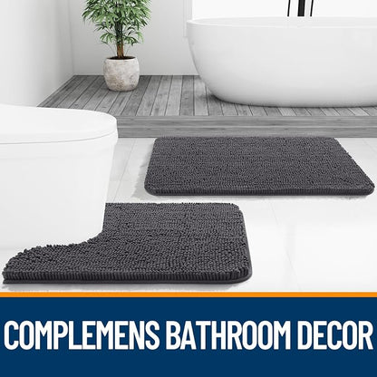 OLANLY Bathroom Runner Rugs 59x24, Soft Absorbent Chenille Bath Rugs, Rubber Backing Quick Dry, Machine Washable Long Bath Mats for Bathroom Floor, Tub and Shower, Home Decor Accessories, Dark Grey