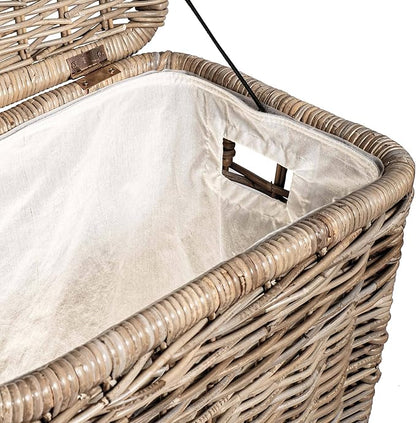 The Basket Lady Narrow Kubu Wicker Rectangular Laundry Hamper, 21 in L x 13 in W x 24 in H, Serene Grey