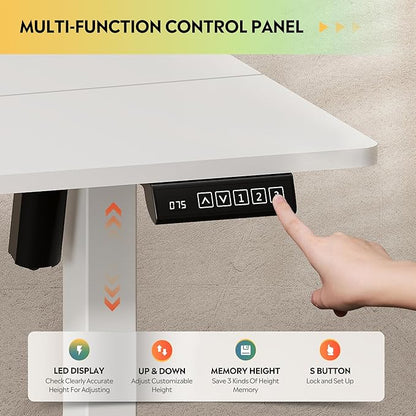 DEVAISE 48 Inch Electric Standing Desk, 3 Adjustable Height Stand up Desk for Home Office, Ergonomic Sit to Stand Desk with LED Touchscreen，Headphone Hook, 3 Memory Preset Computer Desk (White)