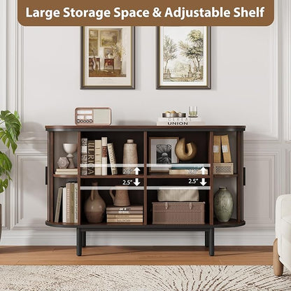QUW Console Table with Sliding Tambour Doors, 47" TV Stand with Storage & Adjustable Open Shelves for TVs up to 55", Modern Entryway Table for Living Room, Foyer, Hallway, Dark Walnut