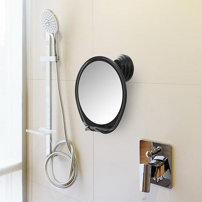 HONEYBULL Fogless Shower Mirror with Suction Mount & Swivel – Anti-Fog Acrylic Bathroom Mirror for Shaving – Built-in Razor Holder, Easy Install, Home Shower Accessory (Black)