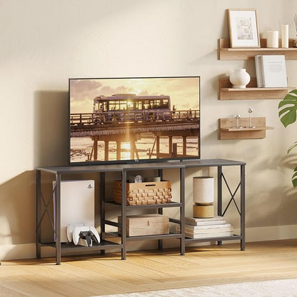 JARHETUN TV Stand for 55 Inch TV, Entertainment Center with 3-Tier Open Shelves, TV Console Table for Living Room, Bedroom, Black
