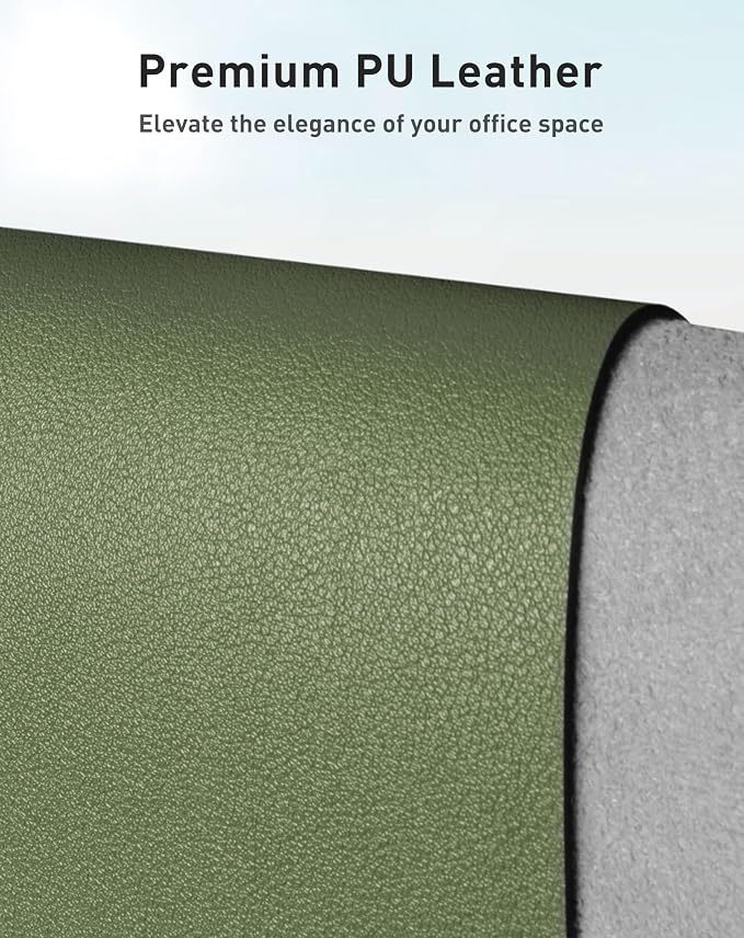 Aothia Faux Leather Desk Mat - Large Mouse Pad, Non-Slip PU Leather Blotter, Waterproof Writing Surface for Office and Home (Olive Green, 40" x 24")