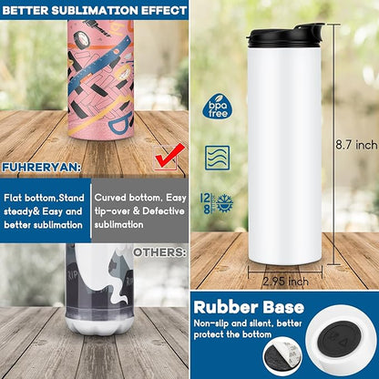 12 Pack 20 oz Sublimation Tumblers Dual Opening Blank Bottles Triple-Insulated Stainless Steel Water Bottle with Straw Lid Blank Tumbler Bulk with Shrink Wrap, Rubber Base, Heat Tape for Heat Transfer