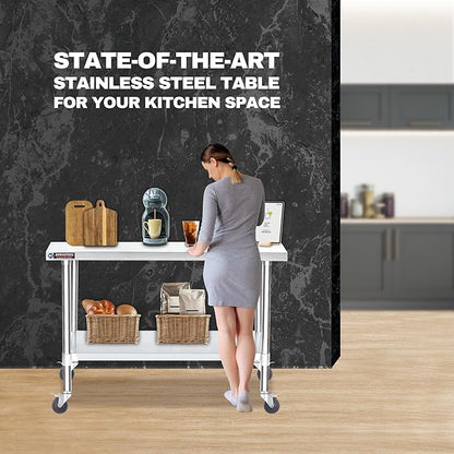 DuraSteel 30x60 NSF Stainless Steel Cart - Heavy Duty Food Prep Table with Undershelf - Rolling Kitchen Island on Wheels for Commercial Restaurant Kitchen, Garage, Outdoor Cooking, BBQ Grill, Counter