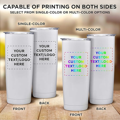Custom Pipette Stainless Steel Coffee Tumblers 20 oz. Set of 6, Personalized Bulk Pack - Double Wall, Perfect for Coffee, Hot Cocoa, Other Hot & Cold Beverages - White